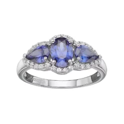Gemminded Sterling Silver Lab-Created Sapphire & White Topaz 3-Stone Halo Ring