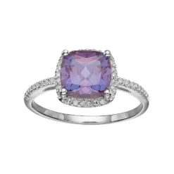 Gemminded Sterling Silver Lab-Created Alexandrite & 1/6 Carat T.W. Diamond Halo Ring