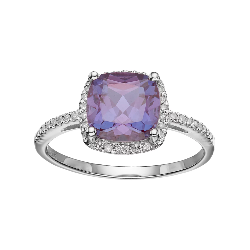 Gemminded Sterling Silver Lab-Created Alexandrite & 1/6 Carat T.W. Diamond Halo Ring 3 Gemminded Sterling Silver Lab-Created Alexandrite & 1/6 Carat T.W. Diamond Halo Ring