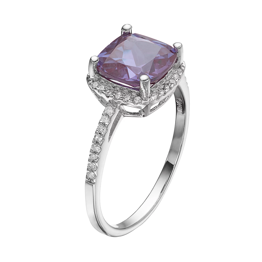 Gemminded Sterling Silver Lab-Created Alexandrite & 1/6 Carat T.W. Diamond Halo Ring 4 Gemminded Sterling Silver Lab-Created Alexandrite & 1/6 Carat T.W. Diamond Halo Ring - Image 2