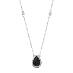 Gemminded Sterling Silver Onyx & White Topaz Teardrop Necklace