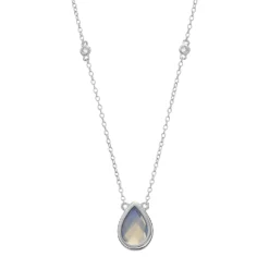 Gemminded Sterling Silver Lab-Created Opal & White Topaz Teardrop Necklace