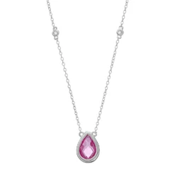 Gemminded Sterling Silver Lab-Created Pink Sapphire & White Topaz Teardrop Necklace