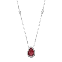 Gemminded Sterling Silver Garnet & White Topaz Teardrop Necklace