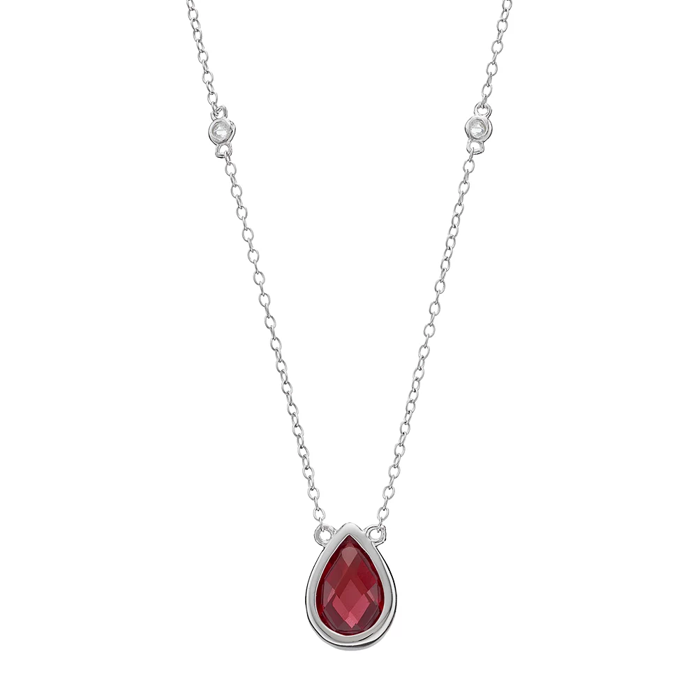 Gemminded Sterling Silver Garnet & White Topaz Teardrop Necklace 3 Gemminded Sterling Silver Garnet & White Topaz Teardrop Necklace