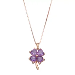Gemminded 14k Rose Gold Over Silver Amethyst Four-Leaf Clover Pendant Necklace