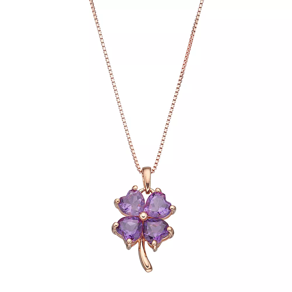 Gemminded 14k Rose Gold Over Silver Amethyst Four-Leaf Clover Pendant Necklace 3 Gemminded 14k Rose Gold Over Silver Amethyst Four-Leaf Clover Pendant Necklace