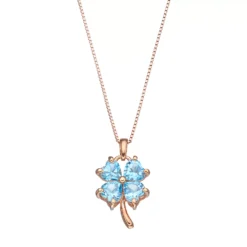Gemminded 14k Rose Gold Over Silver Blue Topaz Four-Leaf Clover Pendant Necklace