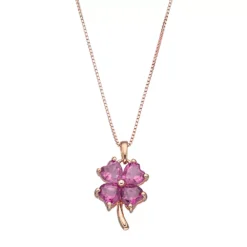 Gemminded 14k Rose Gold Over Silver Lab-Created Pink Sapphire Four-Leaf Clover Pendant Necklace