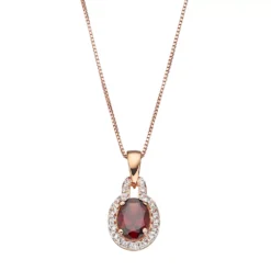 Gemminded 14k Rose Gold Over Silver Garnet & White Topaz Oval Halo Pendant Necklace