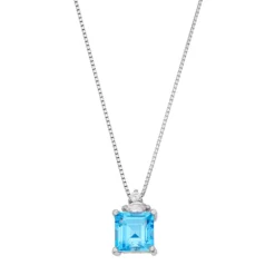 Gemminded Sterling Silver Blue & White Topaz Square Pendant Necklace