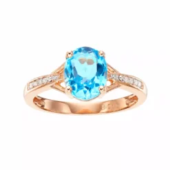 Gemminded 14k Rose Gold Over Silver Blue Topaz & Diamond Accent Oval Ring