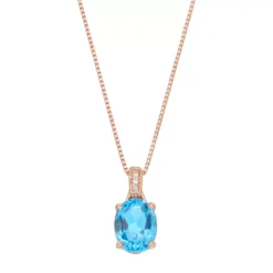 Gemminded 14k Rose Gold Over Silver Blue Topaz & Diamond Accent Oval Pendant
