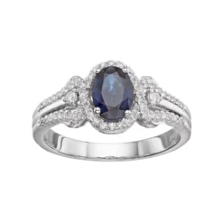 Gemminded 10k White Gold Sapphire & 1/4 Carat T.W. Diamond Oval Halo Ring