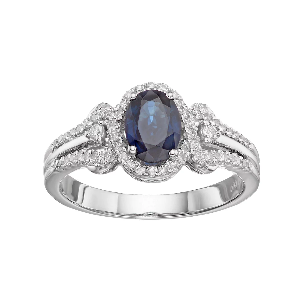 Gemminded 10k White Gold Sapphire & 1/4 Carat T.W. Diamond Oval Halo Ring 3 Gemminded 10k White Gold Sapphire & 1/4 Carat T.W. Diamond Oval Halo Ring