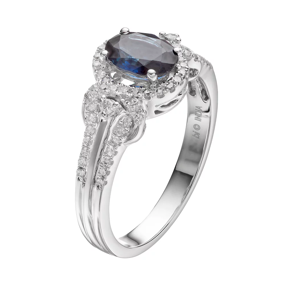 Gemminded 10k White Gold Sapphire & 1/4 Carat T.W. Diamond Oval Halo Ring 4 Gemminded 10k White Gold Sapphire & 1/4 Carat T.W. Diamond Oval Halo Ring - Image 2