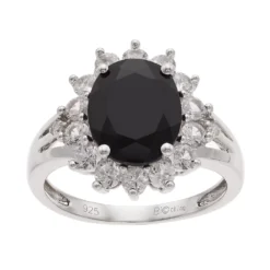 Gemminded Sterling Silver Onyx & Lab-Created White Sapphire Split Shank Ring