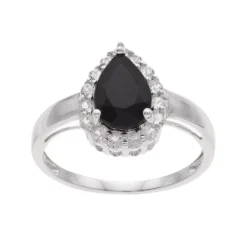 Gemminded Sterling Silver Onyx & White Topaz Teardrop Ring