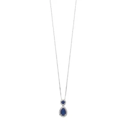 Gemminded 10k Gold 1/6 Carat T.W. Diamond & Sapphire Teardrop Pendant Necklace