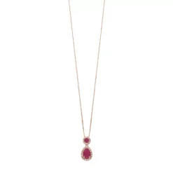 Gemminded 10k Rose Gold 1/6 Carat T.W. Diamond & Ruby Teardrop Pendant Necklace
