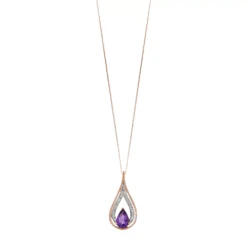 Gemminded 10k Rose Gold 1/8 Carat T.W. Diamond & Amethyst Teardrop Pendant