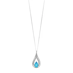 Gemminded 10k White Gold 1/8 Carat T.W. Diamond & Blue Topaz Teardrop Pendant