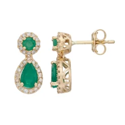 Gemminded 10k Gold Emerald & 1/4 Carat T.W. Diamond Teardrop Earrings