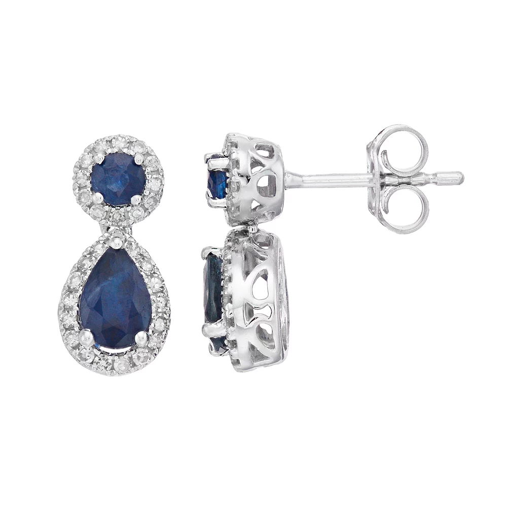 Gemminded 10k White Gold Sapphire & 1/4 Carat T.W. Diamond Teardrop Earrings 3 Gemminded 10k White Gold Sapphire & 1/4 Carat T.W. Diamond Teardrop Earrings