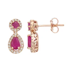 Gemminded 10k Rose Gold Ruby & 1/4 Carat T.W. Diamond Teardrop Earrings