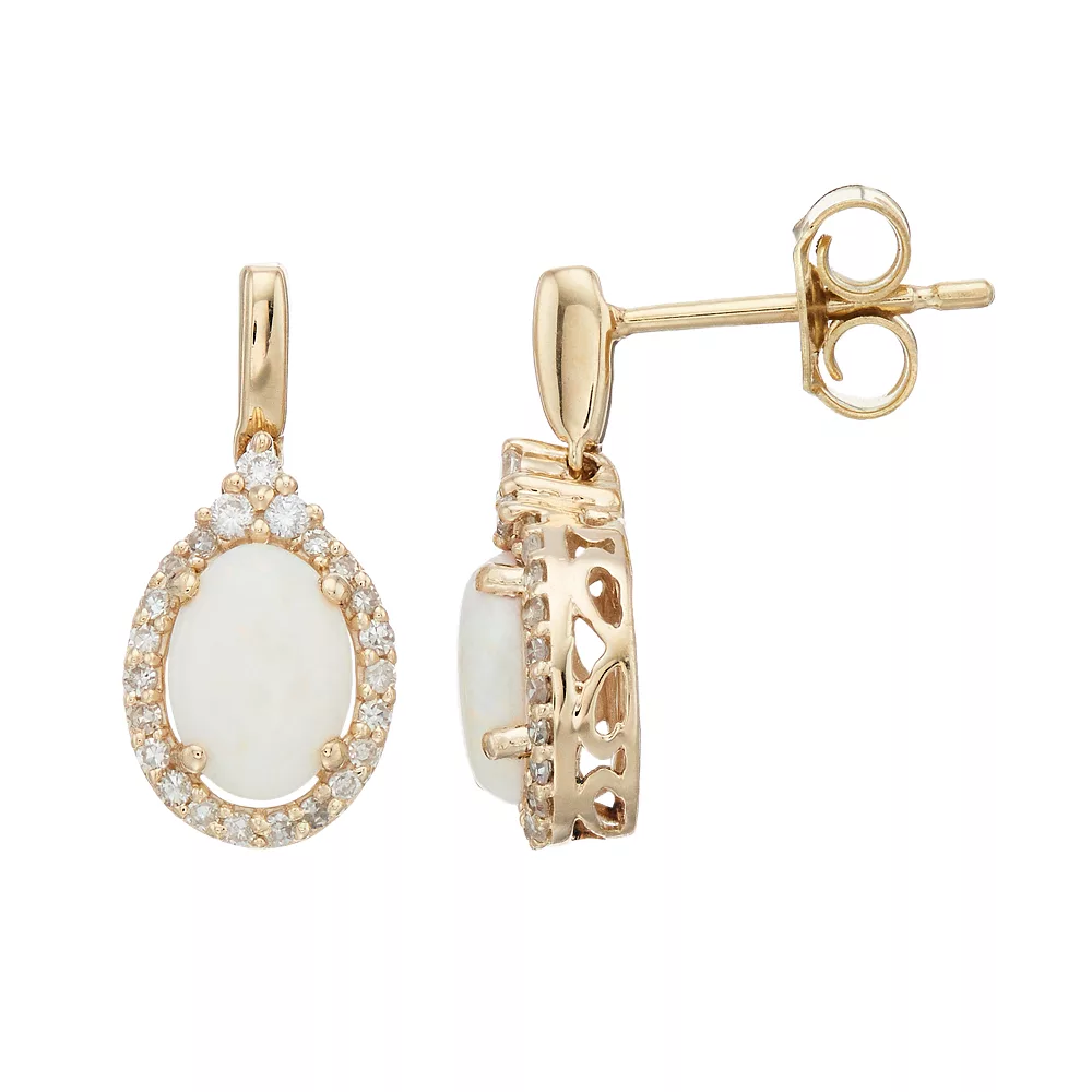 Gemminded 10k Gold Opal & 1/5 Carat T.W. Diamond Oval Drop Earrings 3 Gemminded 10k Gold Opal & 1/5 Carat T.W. Diamond Oval Drop Earrings