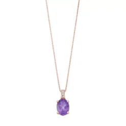 Gemminded 14k Rose Gold Over Silver Amethyst & Diamond Accent Oval Pendant Necklace