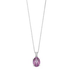Gemminded Sterling Silver Lab-Created Alexandrite & Diamond Accent Oval Pendant Necklace