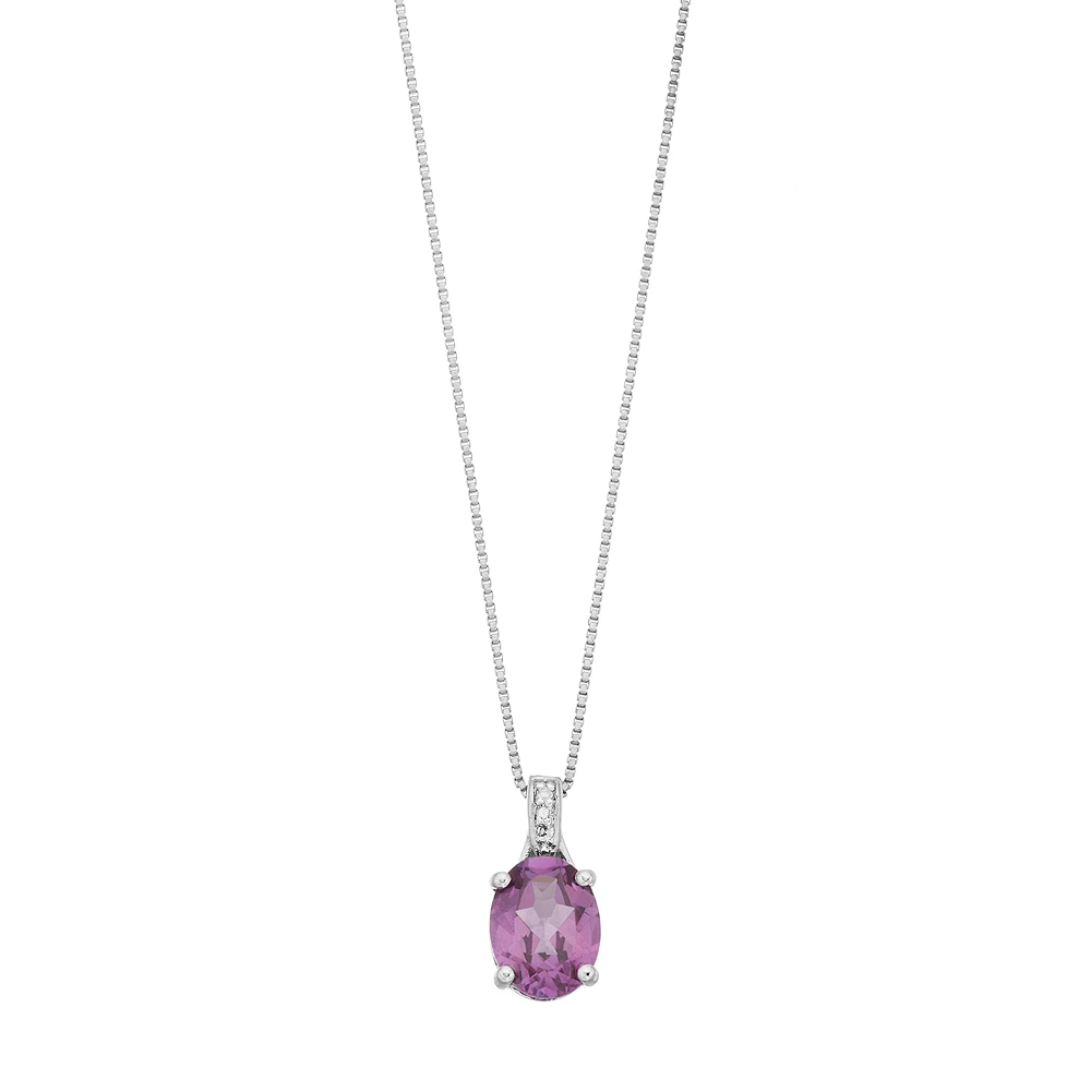 Gemminded Sterling Silver Lab-Created Alexandrite & Diamond Accent Oval Pendant Necklace 3 Gemminded Sterling Silver Lab-Created Alexandrite & Diamond Accent Oval Pendant Necklace
