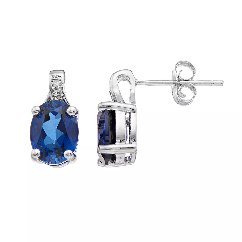 Gemminded Sterling Silver Lab-Created Sapphire & Diamond Accent Oval Stud Earrings 3 Gemminded Sterling Silver Lab-Created Sapphire & Diamond Accent Oval Stud Earrings