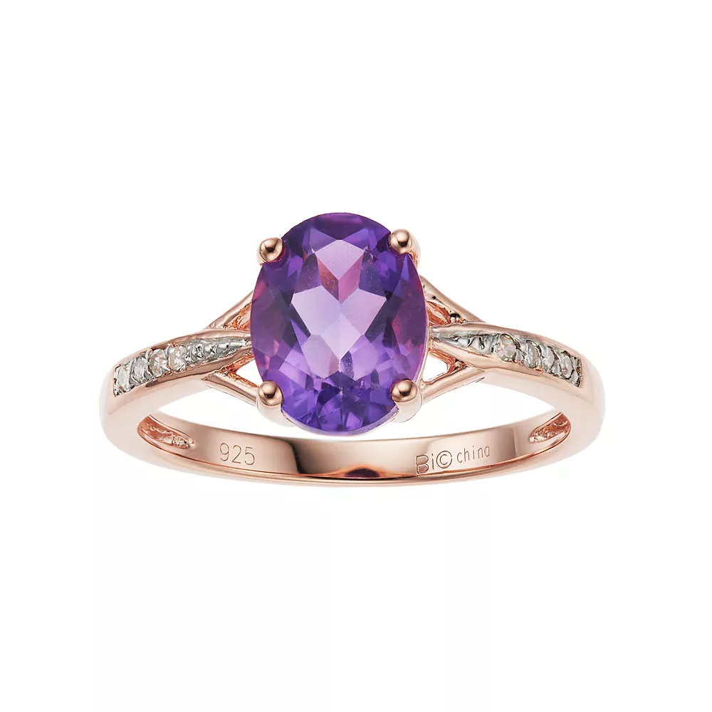 Gemminded 14k Rose Gold Over Silver Oval Cut Amethyst & Diamond Accent Ring 3 Gemminded 14k Rose Gold Over Silver Oval Cut Amethyst & Diamond Accent Ring