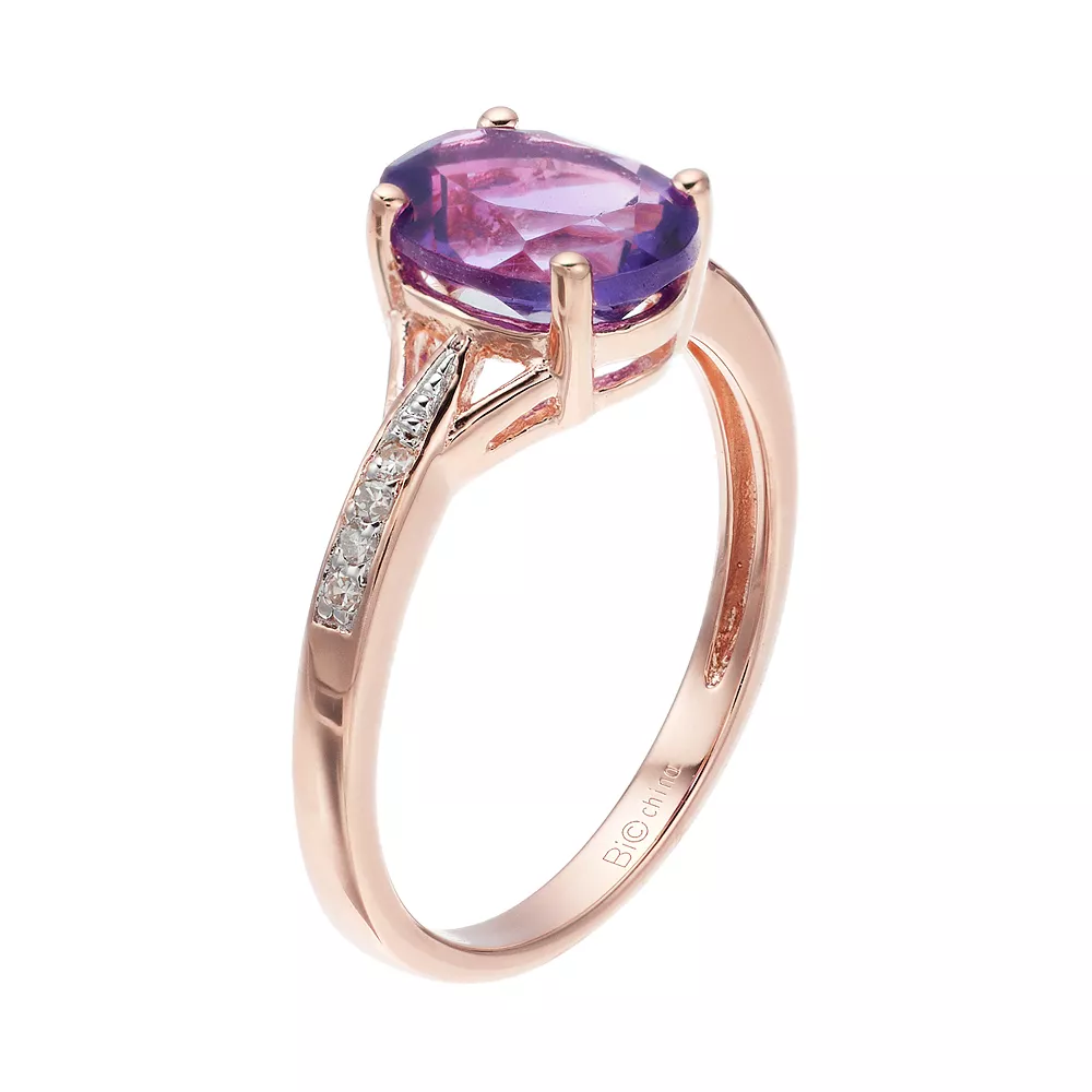 Gemminded 14k Rose Gold Over Silver Oval Cut Amethyst & Diamond Accent Ring 4 Gemminded 14k Rose Gold Over Silver Oval Cut Amethyst & Diamond Accent Ring - Image 2