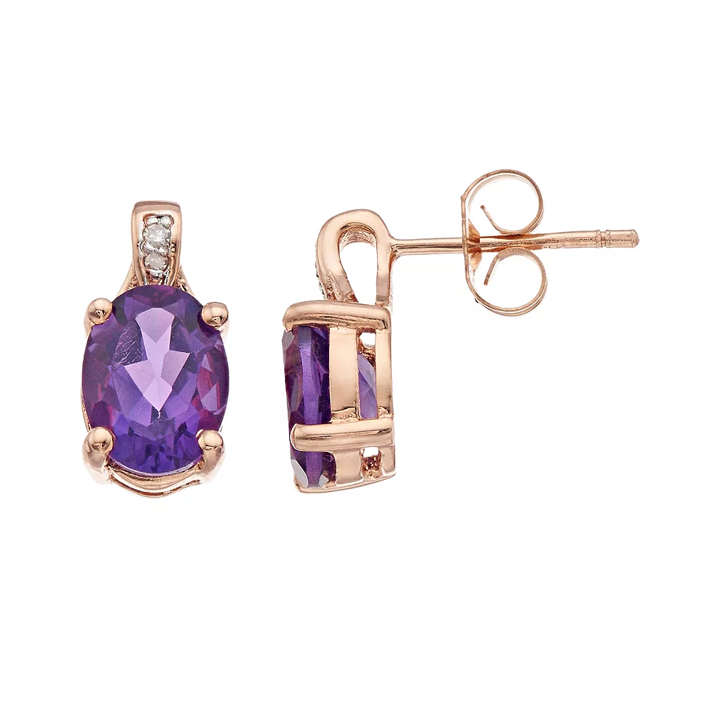 Gemminded 14k Rose Gold Over Silver Amethyst & Diamond Accent Oval Stud Earrings 3 Gemminded 14k Rose Gold Over Silver Amethyst & Diamond Accent Oval Stud Earrings