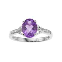Gemminded Sterling Silver Oval Cut Lab-Created Alexandrite & Diamond Accent Ring