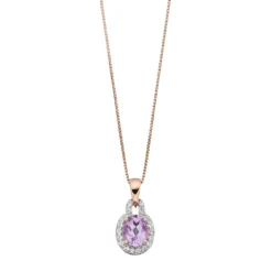 Gemminded 14k Rose Gold Over Silver Amethyst & White Topaz Oval Halo Pendant Necklace