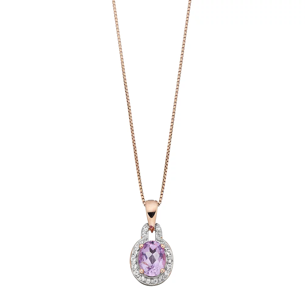Gemminded 14k Rose Gold Over Silver Amethyst & White Topaz Oval Halo Pendant Necklace 3 Gemminded 14k Rose Gold Over Silver Amethyst & White Topaz Oval Halo Pendant Necklace