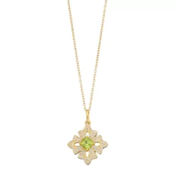 Gemminded 14k Gold Over Silver Peridot & White Topaz Cross Pendant Necklace