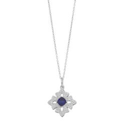 Gemminded Sterling Silver Lab-Created Sapphire & White Topaz Cross Pendant Necklace