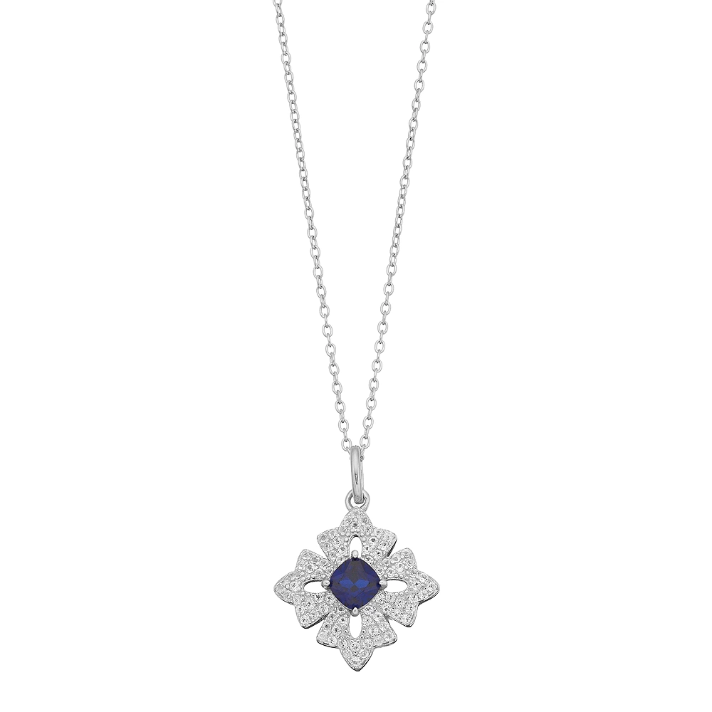Gemminded Sterling Silver Lab-Created Sapphire & White Topaz Cross Pendant Necklace 3 Gemminded Sterling Silver Lab-Created Sapphire & White Topaz Cross Pendant Necklace