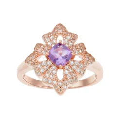 Gemminded 14k Rose Gold Over Silver Amethyst & White Topaz Flower Ring
