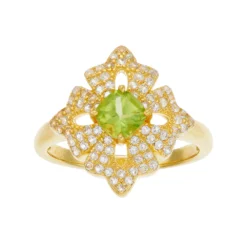 Gemminded 14k Gold Over Silver Peridot & White Topaz Flower Ring
