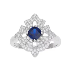 Gemminded Sterling Silver Lab-Created Sapphire & White Topaz Flower Ring