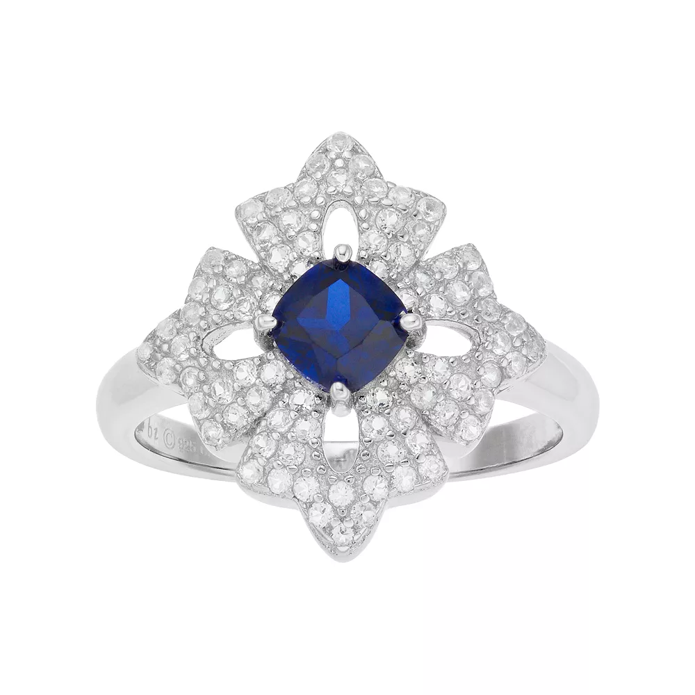 Gemminded Sterling Silver Lab-Created Sapphire & White Topaz Flower Ring 3 Gemminded Sterling Silver Lab-Created Sapphire & White Topaz Flower Ring