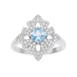 Gemminded Sterling Silver Lab-Created Aquamarine & White Topaz Flower Ring