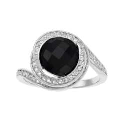 Gemminded Sterling Silver Checkerboard Onyx & White Topaz Swirl Ring