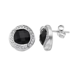 Gemminded Sterling Silver Onyx & White Topaz Halo Stud Earrings